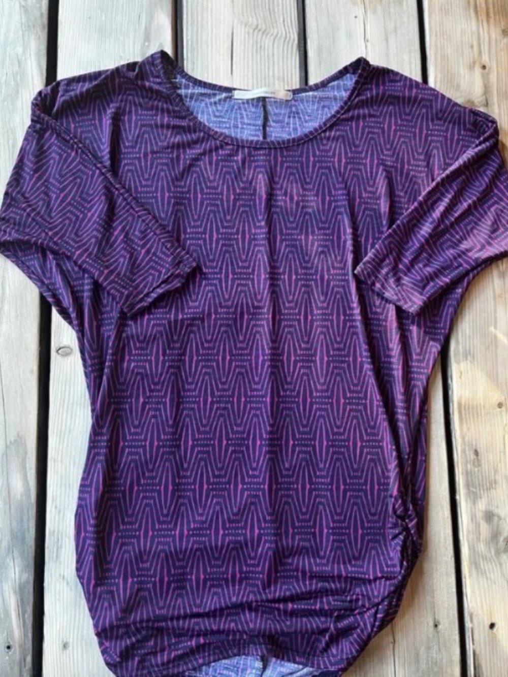 41 Hawthorn Pink Purple Patterned Kearny Dolman Ruched Sides Top Size Medium